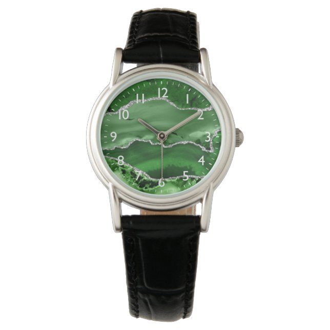 Reloj De Pulsera Agante de mármol verde y plateado Purpurina de imi (Anverso)