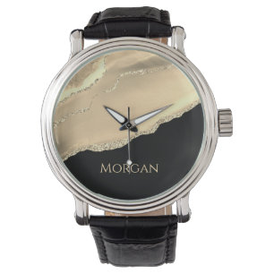 Reloj De Pulsera Agate de oro y Purpurina, nombre de oro en negro