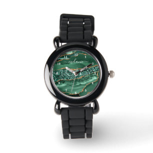 Reloj De Pulsera Agate Green Gold Custom Name Watch Gift