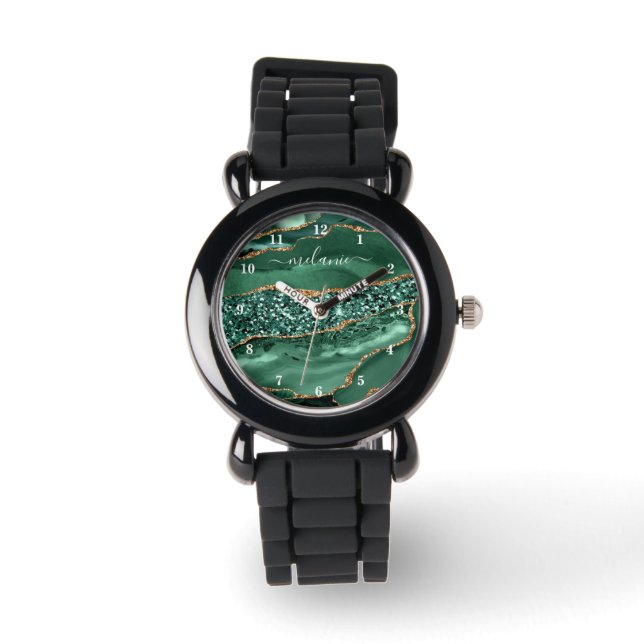 Reloj De Pulsera Agate Green Gold Custom Name Watch Gift (Anverso)