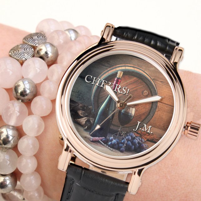 Reloj De Pulsera Ageto a la perfección de los vientos (Elegant watch featuring a vintage painting of a fine wine with grapes - aged to perfection birthday)