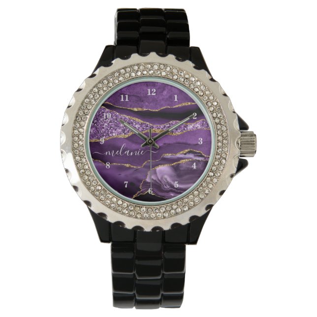 Reloj De Pulsera Agple Violet Gold Purpurina tu nombre Watch (Anverso)