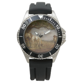 Reloj De Pulsera Agricultores descansando en un campo con caballos 