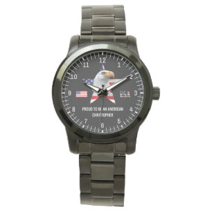 Reloj De Pulsera Águila alucinante, bandera estadounidense, patriót