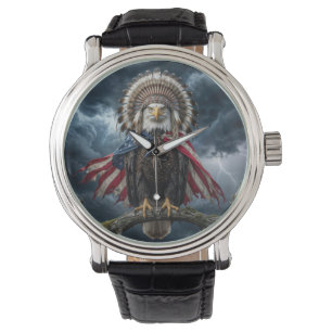 Reloj De Pulsera Águila calva con capa de bandera americana