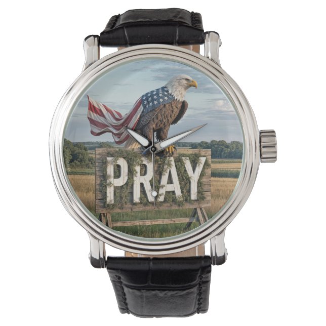 Reloj De Pulsera Águila calva con Rótulo Rústico De Oro (Anverso)
