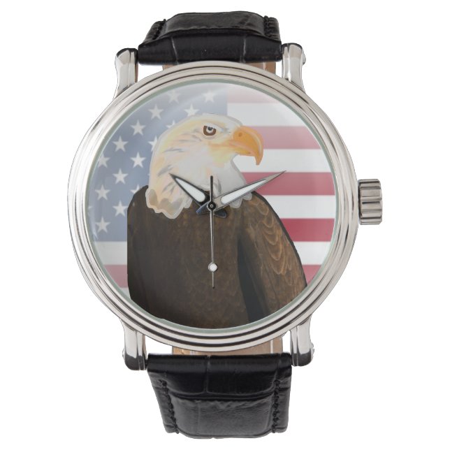 Reloj De Pulsera Águila con la bandera norteamericana temblorosa (Anverso)
