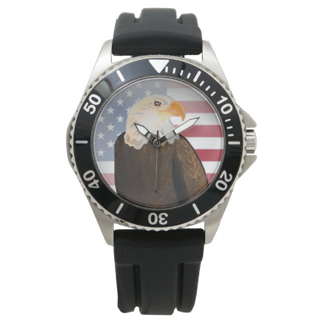 Reloj De Pulsera Águila con la bandera norteamericana temblorosa (Anverso)