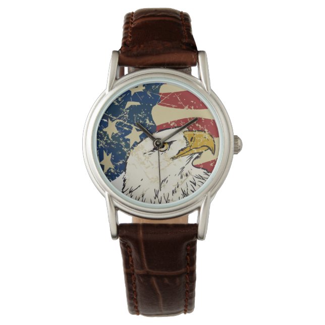 Reloj De Pulsera Águila Patriótica y Bandera (Anverso)