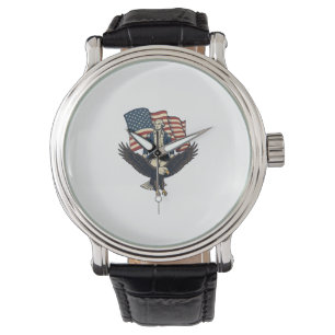Reloj De Pulsera Águila Patriótica y Camiseta Vectorial Vintage Gen