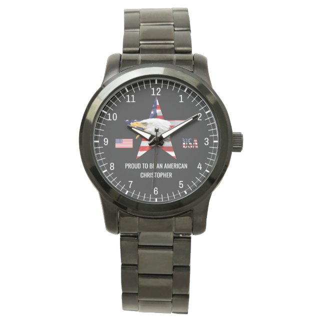 Reloj De Pulsera Águila Valiente, Bandera Americana, Patriótico (Anverso)