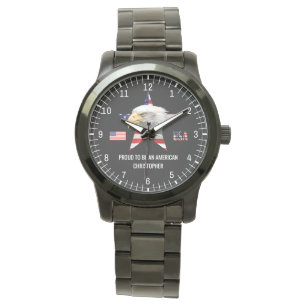 Reloj De Pulsera Águila vigilante, bandera estadounidense, patrióti