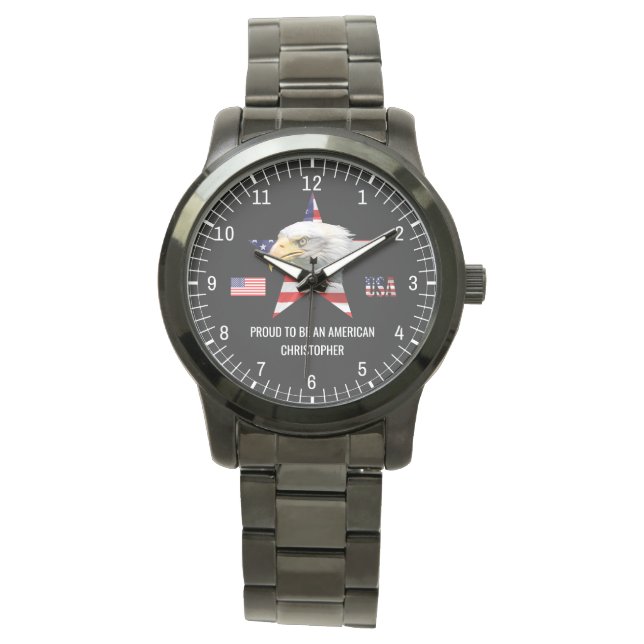 Reloj De Pulsera Águila vigilante, bandera estadounidense, patrióti (Anverso)