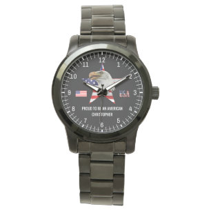 Reloj De Pulsera Águila Vigilante, Bandera Estadounidense, Patrióti