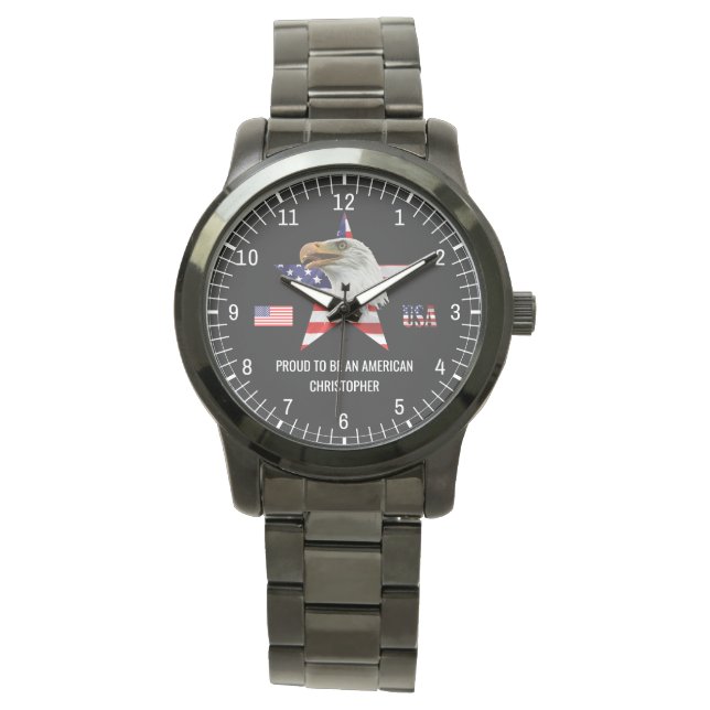 Reloj De Pulsera Águila Vigilante, Bandera Estadounidense, Patrióti (Anverso)