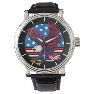 Reloj De Pulsera Águila voladora y bandera estadounidense