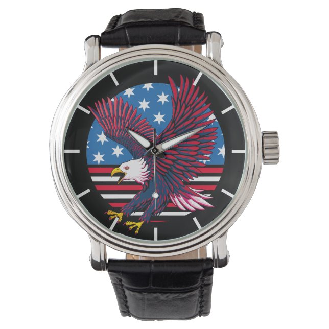 Reloj De Pulsera Águila voladora y bandera estadounidense (Anverso)