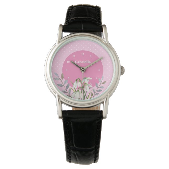Reloj De Pulsera Aguja blanca suave y suave con puntos de Polka ros (Anverso)