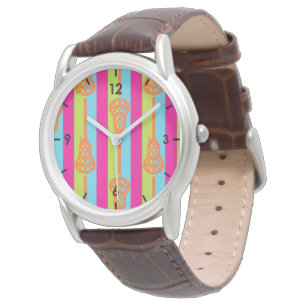 Reloj De Pulsera Agujas y rayas de lacrosse retro brillante neón