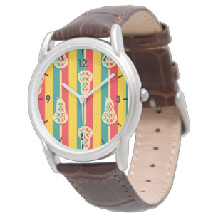 Reloj De Pulsera Agujas y rayas retro de color rojo y verde