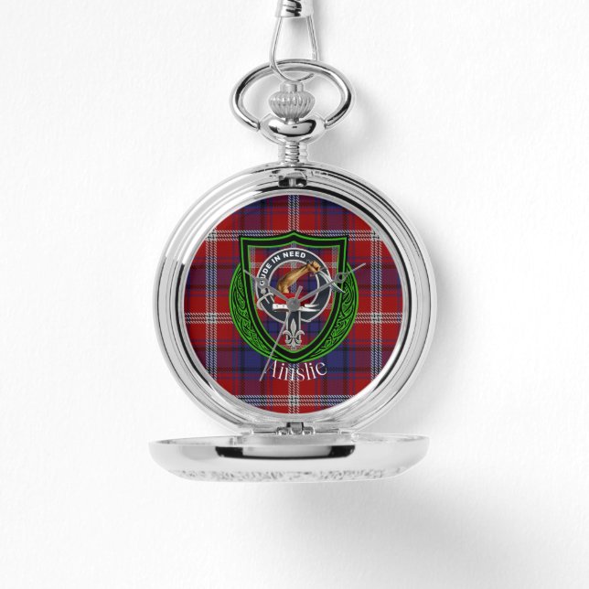 Reloj De Pulsera Ainslie Scottish Clan Tartan & Escudo (Anverso)