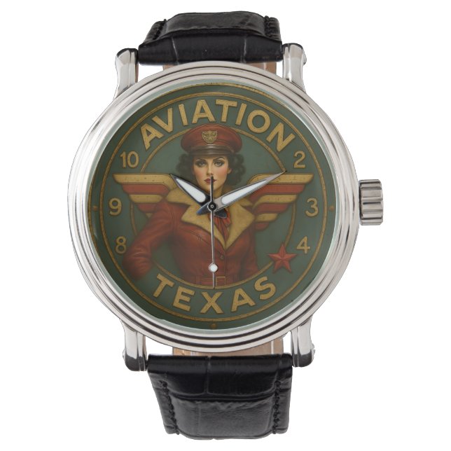 Reloj De Pulsera Airplane rustic pilot art Texas aviation  (Anverso)