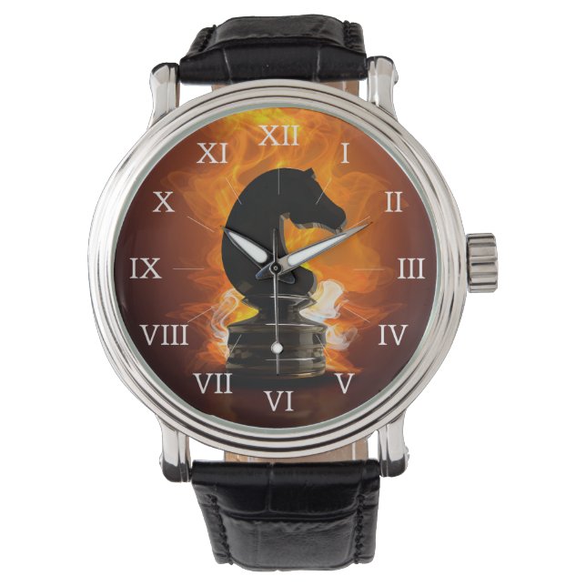 Reloj De Pulsera Ajedrez Knight en llamas (Anverso)