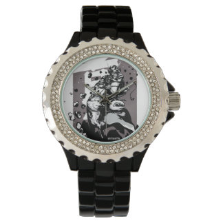 Reloj De Pulsera Akita Diamante de imitación con esmalte negro