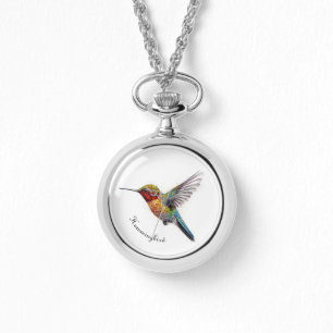 Reloj De Pulsera Alas arcoiris: Vibrante Hummingbird Art, personali