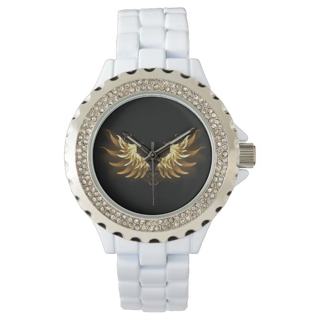 Reloj De Pulsera Alas del Ángel de Oro sobre fondo negro (Anverso)