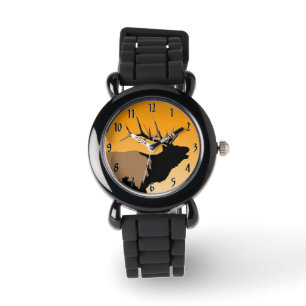 Reloj De Pulsera Alce toro al atardecer original de la vida silvest