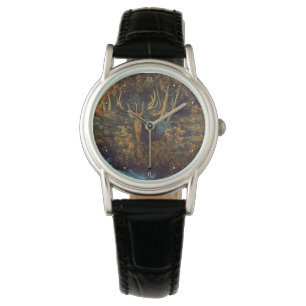 Reloj De Pulsera Alce toro en bosque otoñal