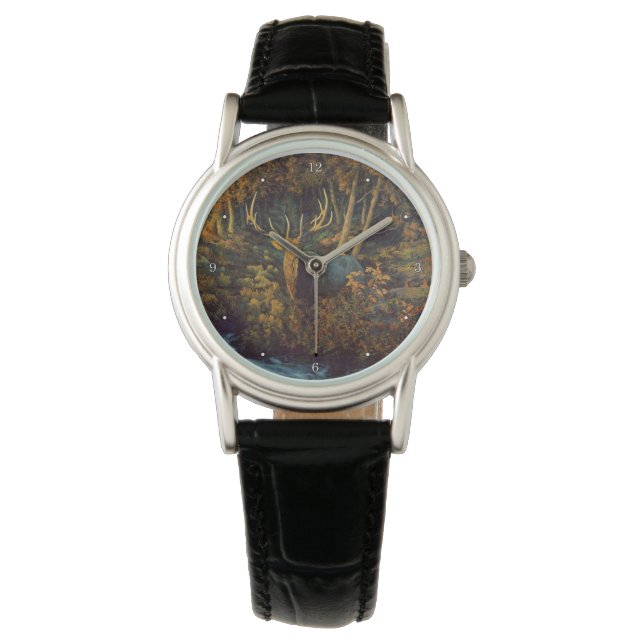 Reloj De Pulsera Alce toro en bosque otoñal (Anverso)