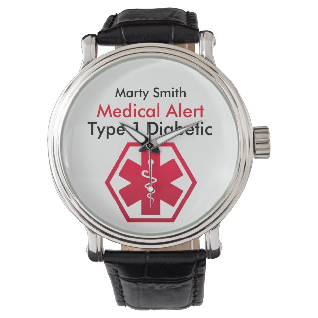 Reloj De Pulsera Alerta Médica Diabetes Tipo 1 ó 2 (Anverso)