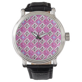 Reloj De Pulsera Alfabeto geométrico rosa chic inicial N