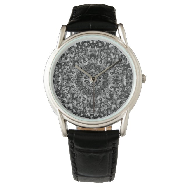 Reloj De Pulsera Alfombra oriental negra y blanca (Anverso)