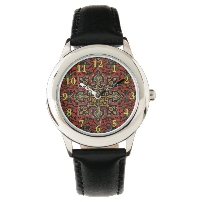 Reloj De Pulsera Alfombra Persa Clásica Roja Azul (Anverso)