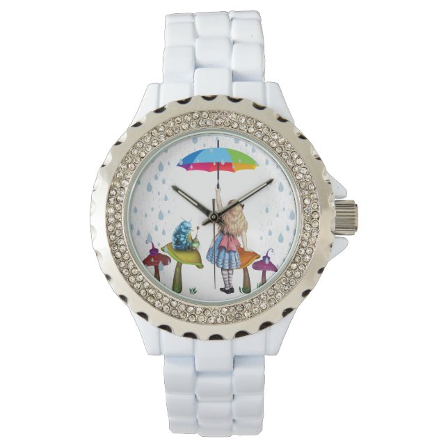Reloj De Pulsera Alice Wonderland, esmalte blanco Diamante de imita (Anverso)