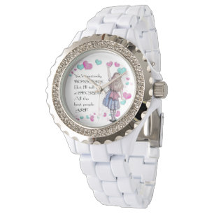 Reloj De Pulsera Alice Wonderland, esmalte blanco Diamante de imita