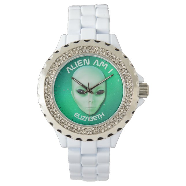 Reloj De Pulsera Alien Am I Green Funny Alien Face With Black Eyes (Anverso)