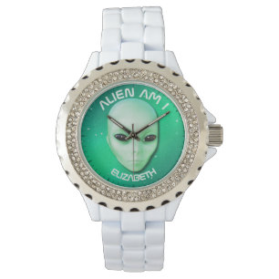 Reloj De Pulsera Alien soy yo verde graciosa cara extranjera con oj
