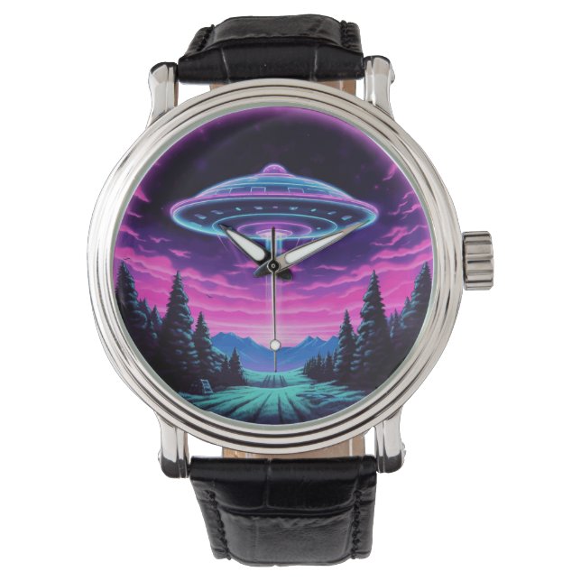 Reloj De Pulsera Alien Spaceship Retro Futurista (Anverso)
