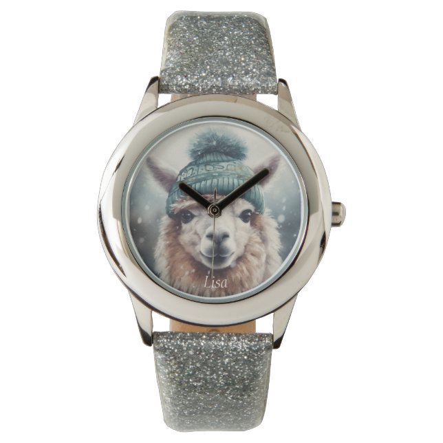 Reloj De Pulsera Alpaca dulce de invierno, personalizado (Anverso)