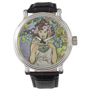 Reloj De Pulsera Alphonse Mucha Art Nouveau chica floral