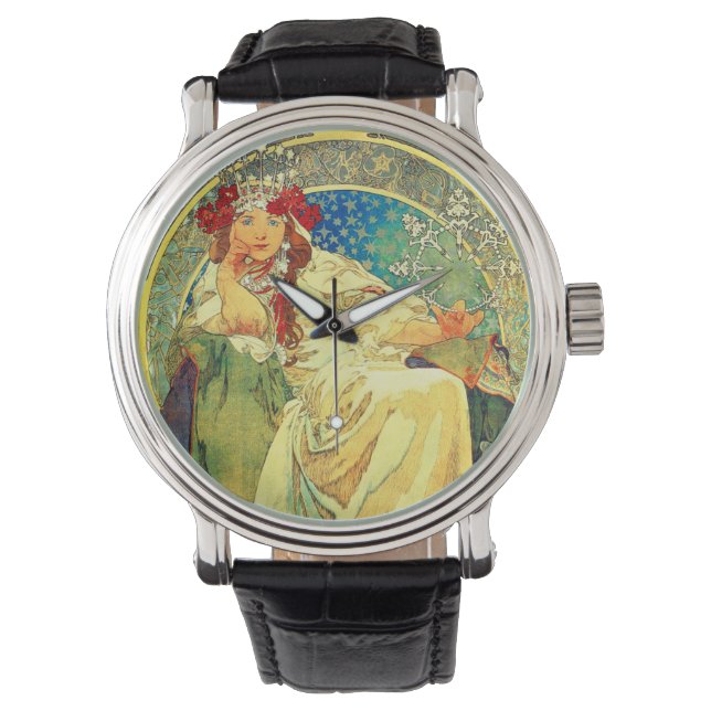 Reloj De Pulsera Alphonse Mucha Art Nouveau Princess Hyacinth (Anverso)