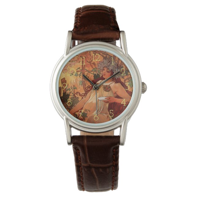 Reloj De Pulsera Alphonse Mucha, Cuatro Estaciones, Otoño (Anverso)