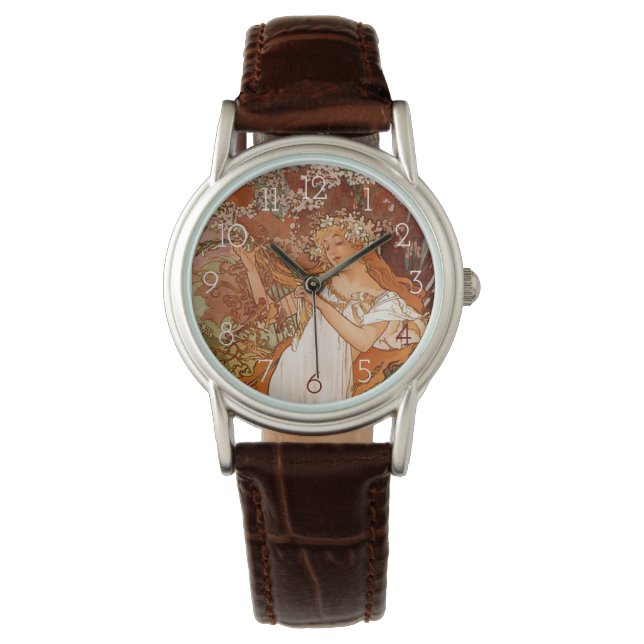 Reloj De Pulsera Alphonse Mucha, cuatro estaciones, primavera (Anverso)