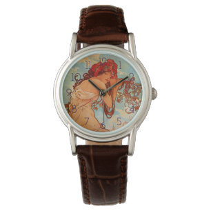 Reloj De Pulsera Alphonse Mucha, cuatro estaciones, verano