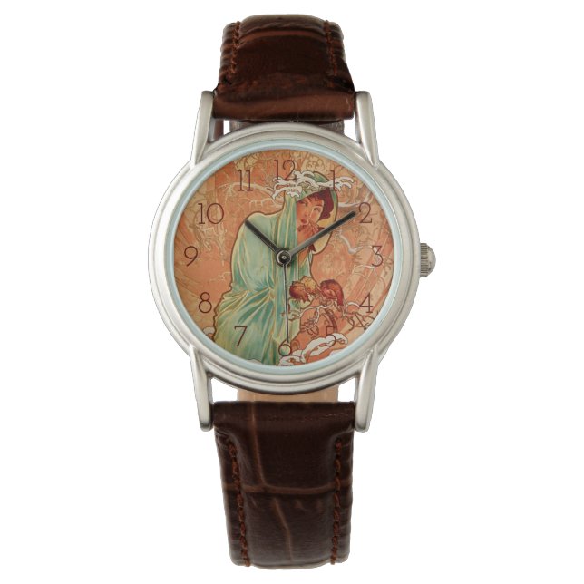Reloj De Pulsera Alphonse Mucha, Cuatro Temporadas, Invierno (Anverso)
