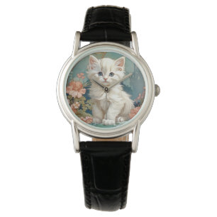 Reloj De Pulsera Alphonse Mucha Estilo Gato Blanco